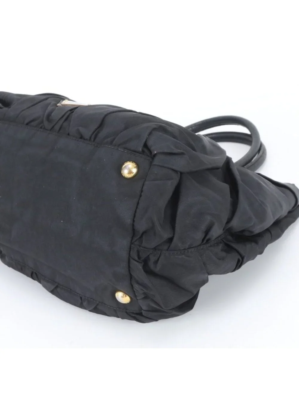 Prada Tessuto Nylon Gathered Triangle Logo Leather Tote Shoulder